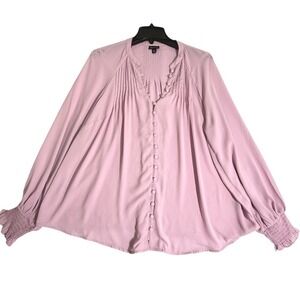 Torrid Lavender Button Front Pleated Blouse Long Sleeve Ruffle Cuff Size 0